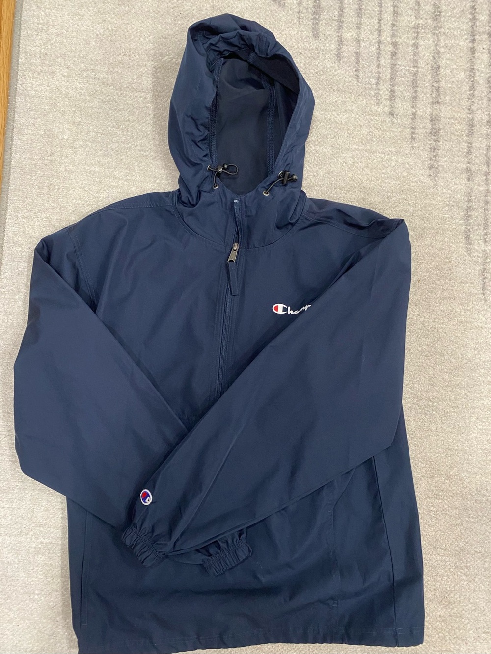 New Champion Navy Hooded Anorak 3/4 zip Windbreaker